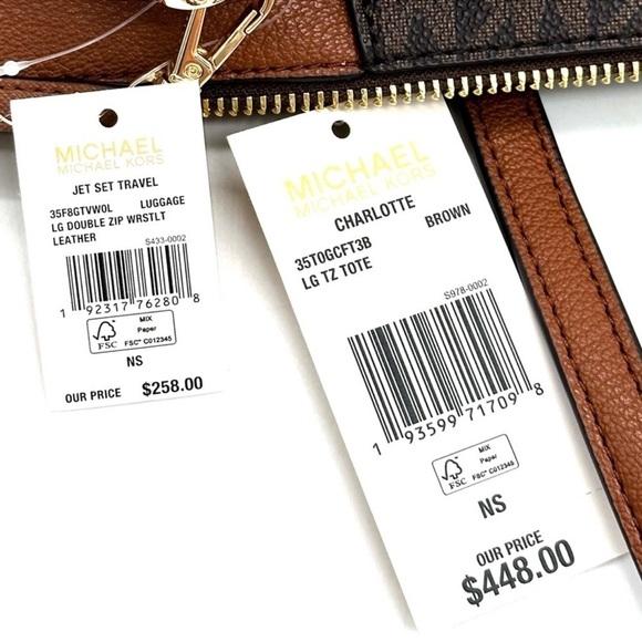 Michael Kors Large Charlotte Tote Bag & Large Double Zip Wallet Brown (NWT) - Picture 14 of 14